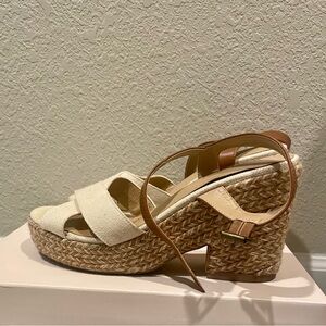 Women's Cream and Tan Wedge Sandals